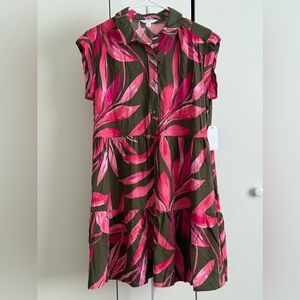 Time and Tru Pink and Green Leaf Print Mini Dress